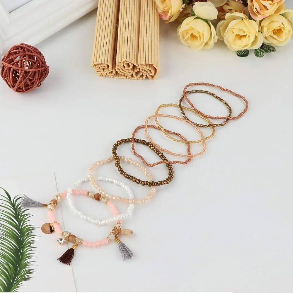 Boho Bead Bracelets Set Multicolor Stackable Stretch Accessories for Women Men - Picture 5 of 7